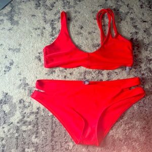 Aerie Red/Orange 2 Piece Scoop Cutout Bikini Sz L